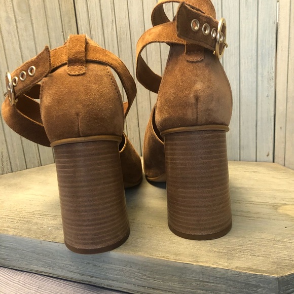 NWT Christian Di Riccio Brown Suede Black Heel Double Ankle Strap Heels 38 - Picture 7 of 11